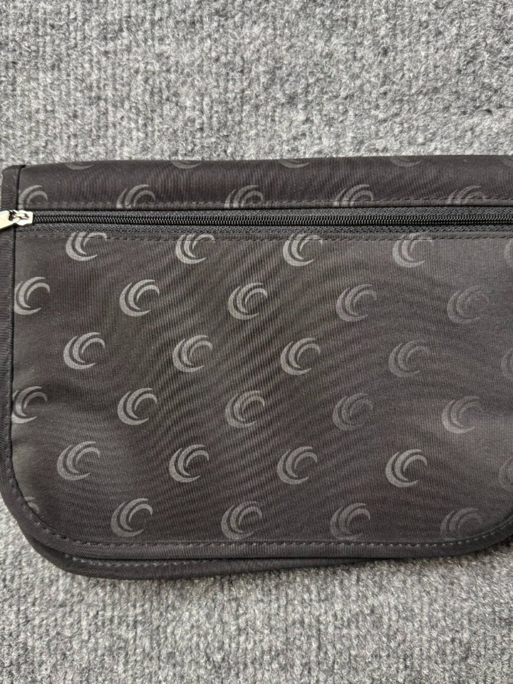 Black Travel Passport Wallet Organizer Zippered Tri-Fold Document Clutch Bag